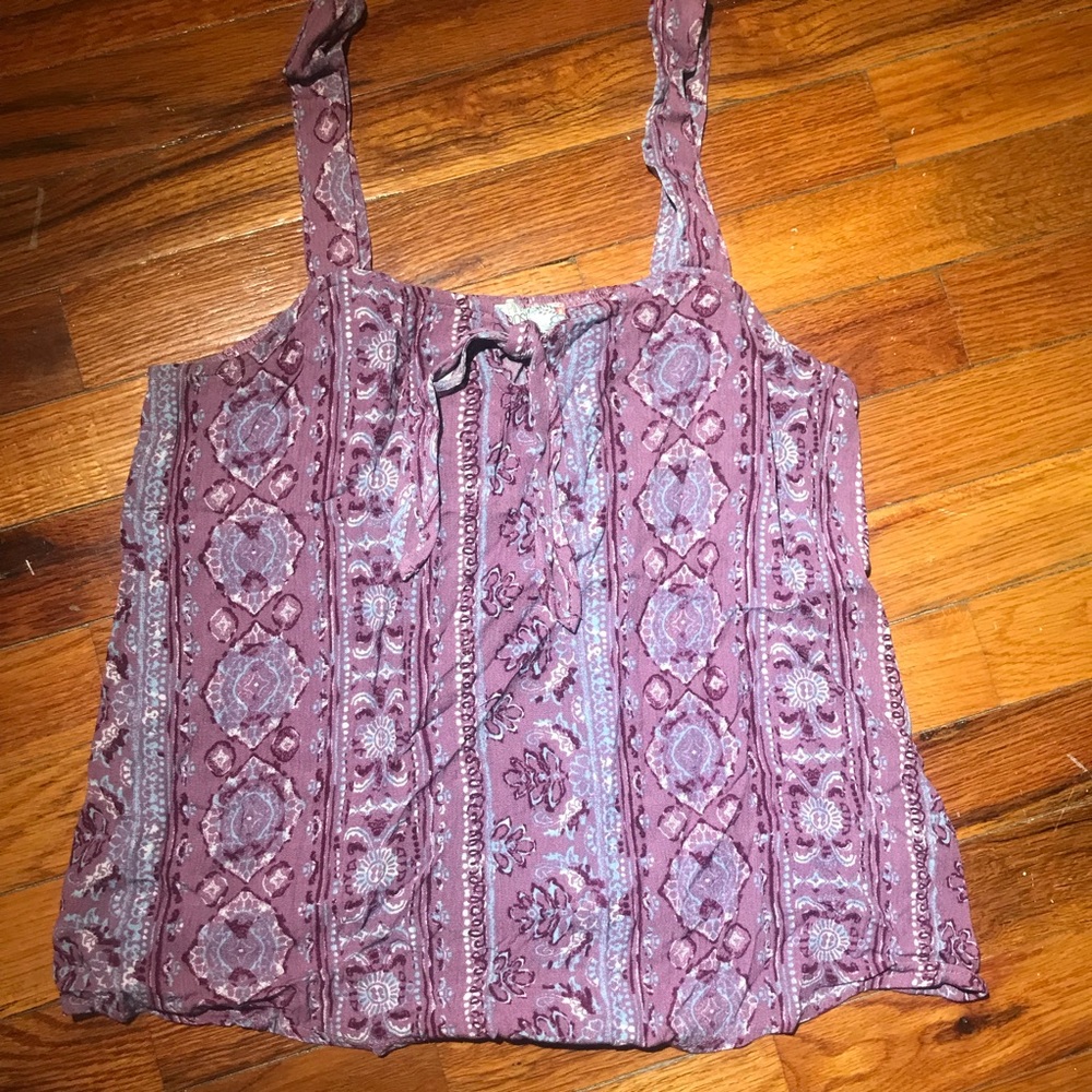 BOHO Purple Print Tie Front Tank
